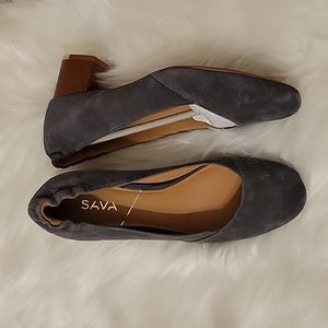 Sava Everly Gray Suede Leather 2" block heel pump 37 EUR 6.5 US New no tag…